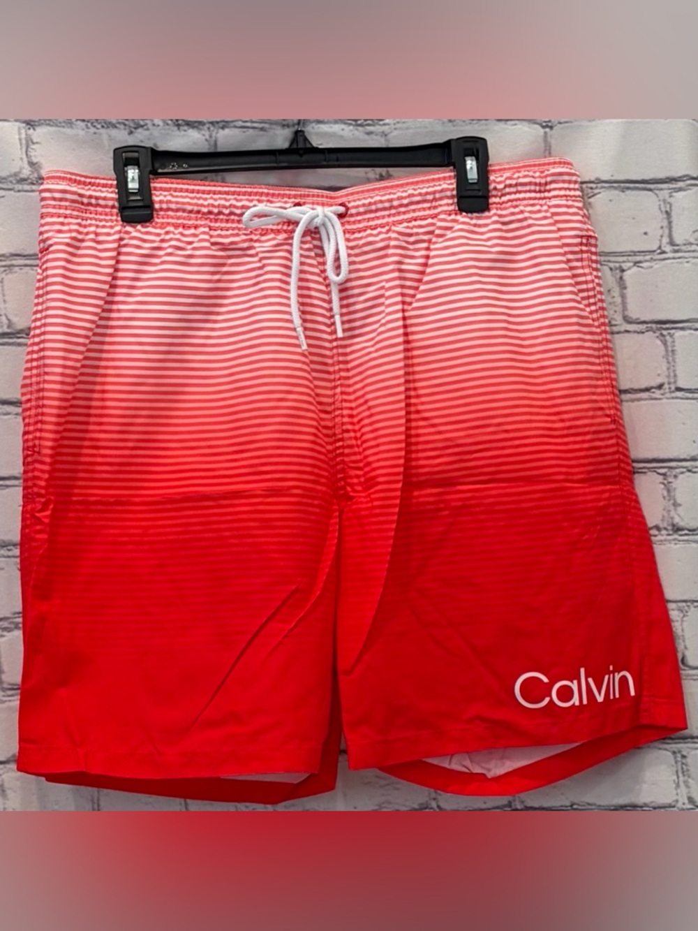 Macy’s Calvin Klein Size:XLRed & White Striped Swim Trunks Pockets